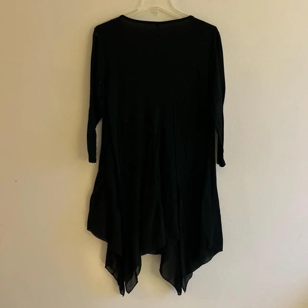 Black midi dress XL asymmetrical hem and long sleeves goth grunge witchy - Picture 7 of 7